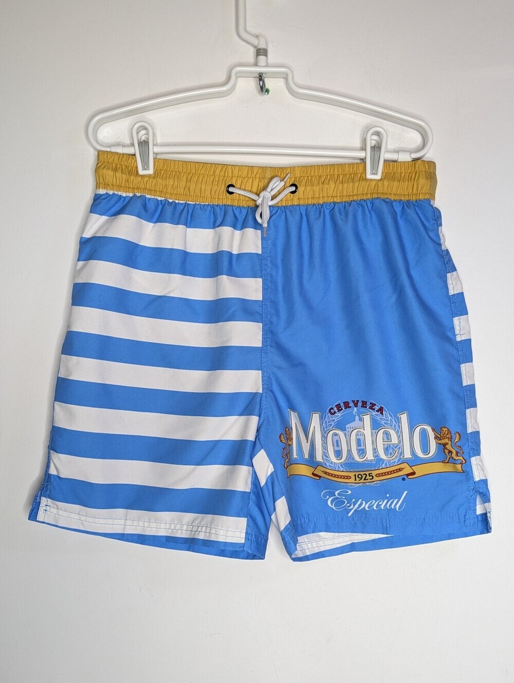 Modelo Especial Swag Super Retro Blue White Gold Striped Swim Trunks M